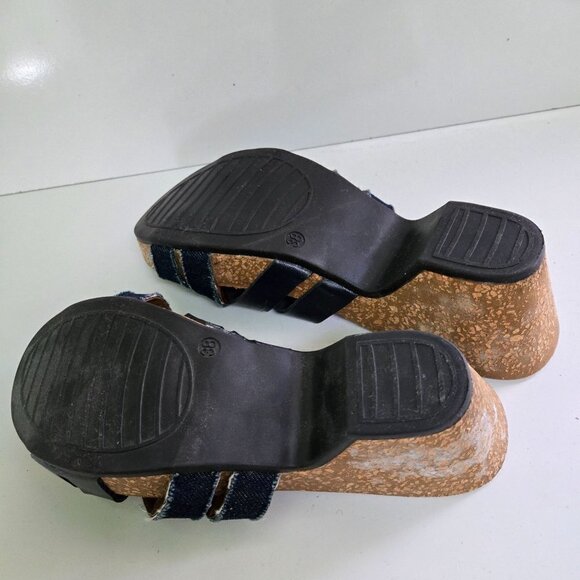 Bellini Made In Italy Denim Blue Leather Slides Size 38